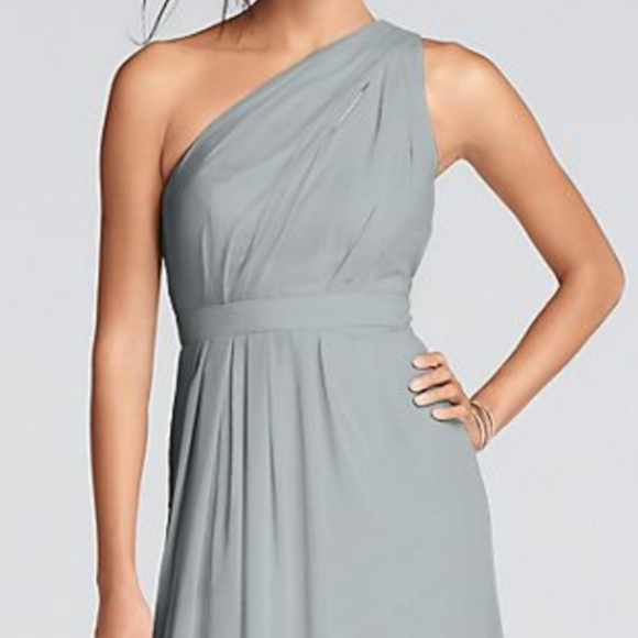 David's Bridal Long One-Shoulder Crinkle Chiffon - Picture 1 of 2